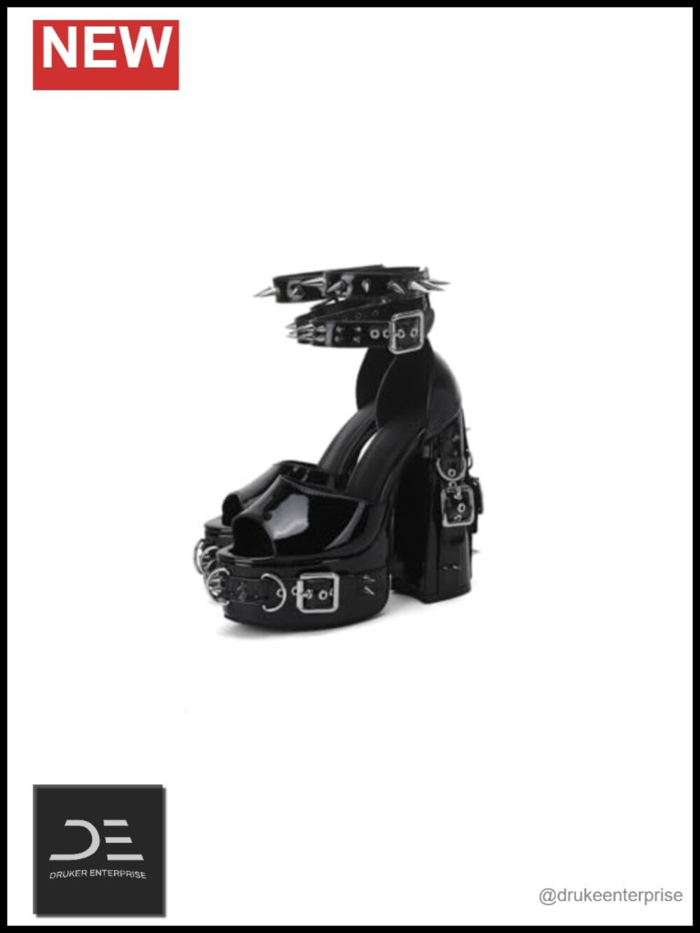 Chunky Platform Heeled Sandals, Patent Leather, Gothic Punk Y2K, Ankle Strap,